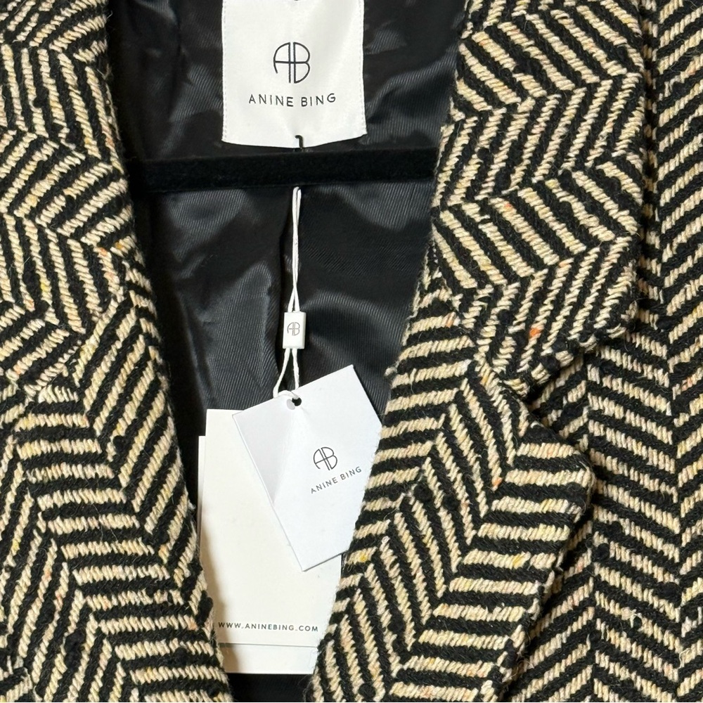 Anine Bing Diana Blazer Fishbone Herringbone Wool Blend Blazer Large NWT - Picture 8 of 16